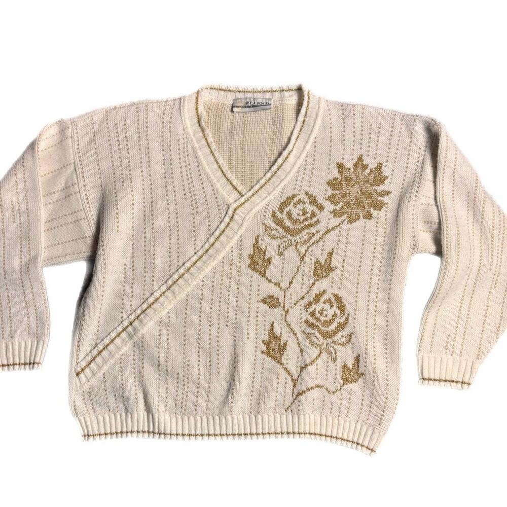 Cream and gold floral knit sweater